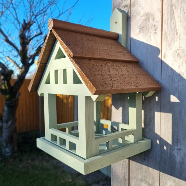 Wooden hanging bird table 