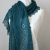 Hand Knitted Teal Merino Wool Lace Scarf