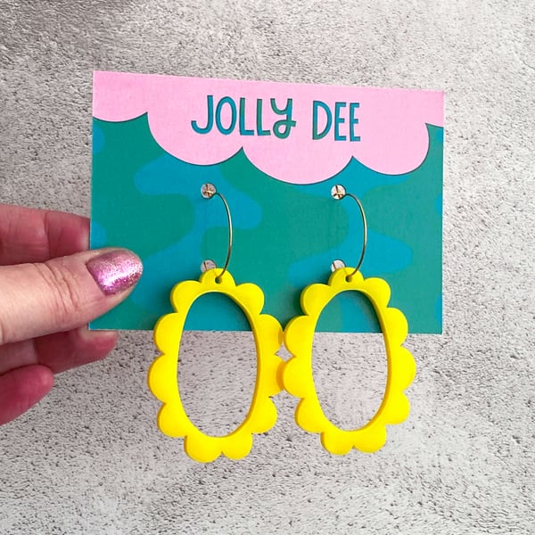 Acrylic yellow flower hoop earrings for plant mums, fun earrings, floral fun
