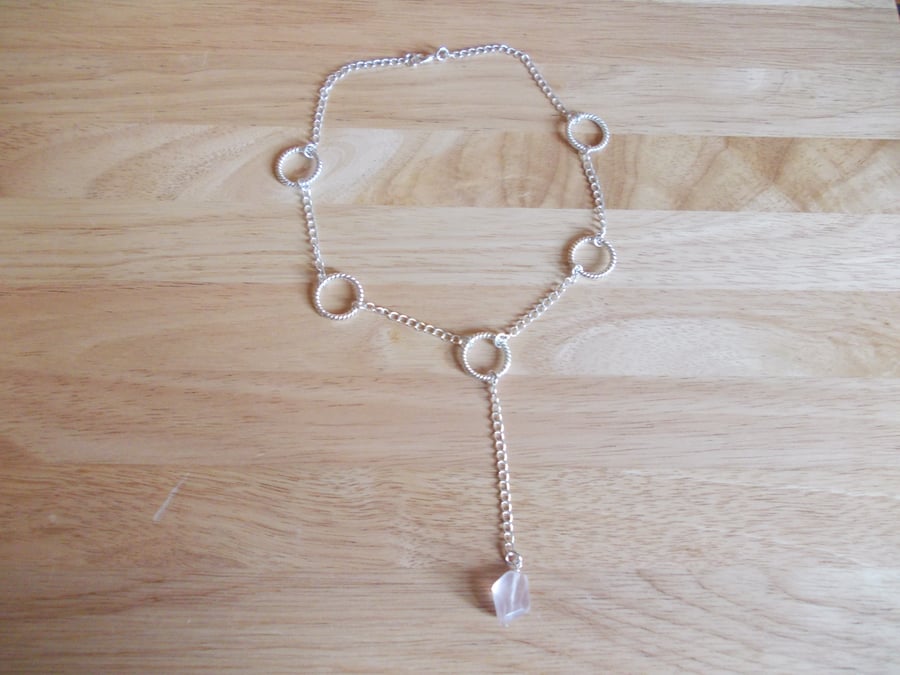 Station necklace with rose quartz drop