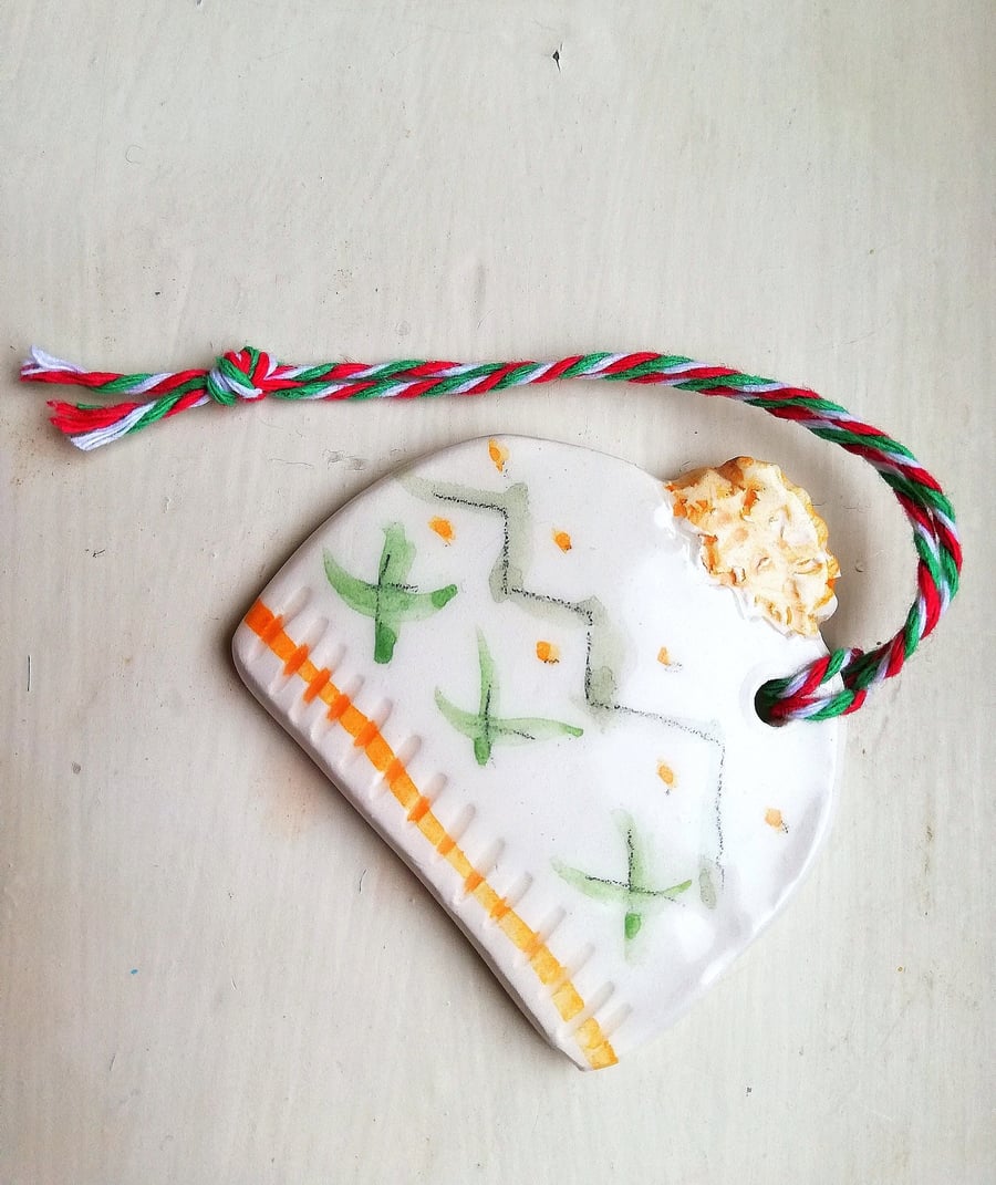 Ceramic Christmas woolly hat tree decoration handmade ornament bauble