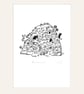 Burrows - hand printed lino cut of rabbits - Image 2