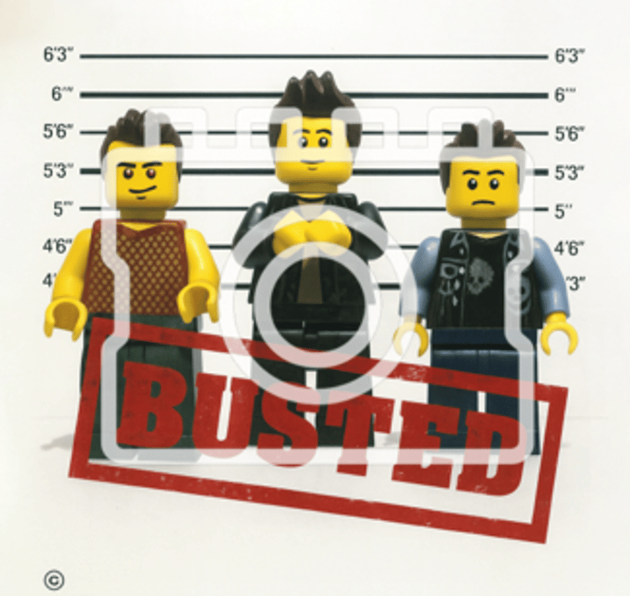LEGO-Inspired Busted "Busted" – 5x5" Print Mounted for 9x9" Frame