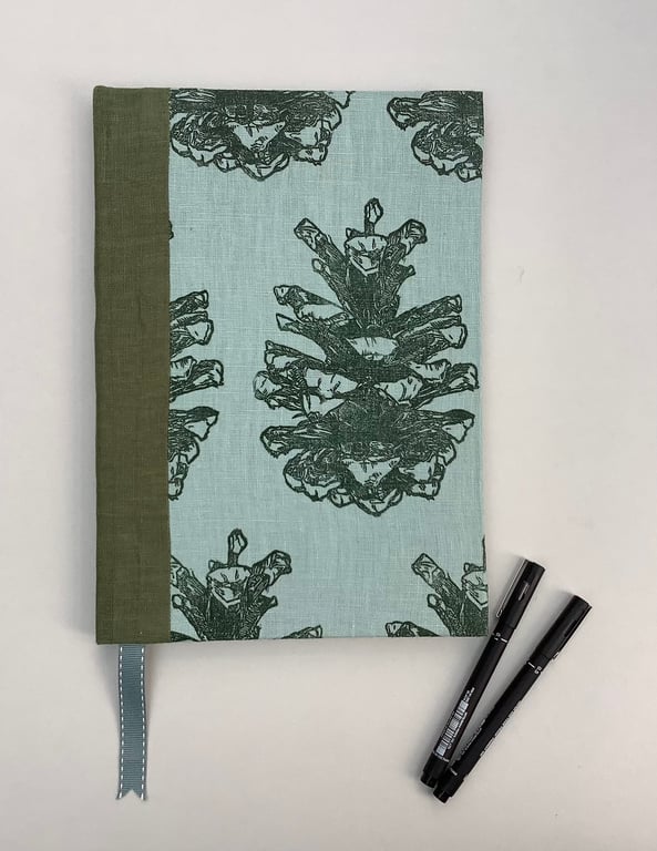 A4 Sketchbook with Handprinted Pine Cone Cover