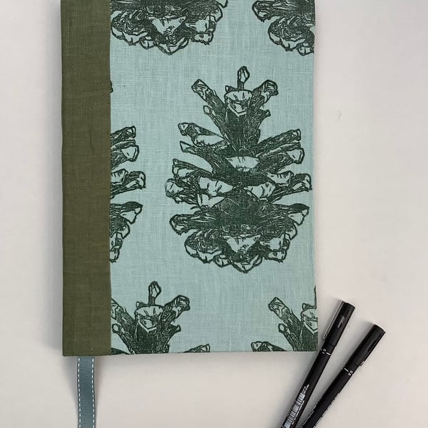 A4 Sketchbook with Handprinted Pine Cone Cover