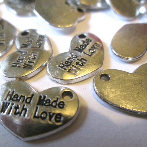 20 x Tibetan Silver "Hand Made with Love" charms