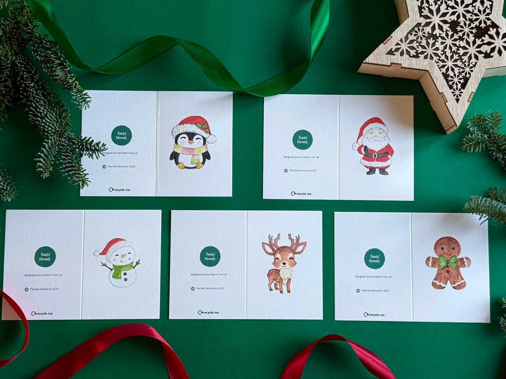 A6 Christmas Cards, Hand Glittered, Pack of 5