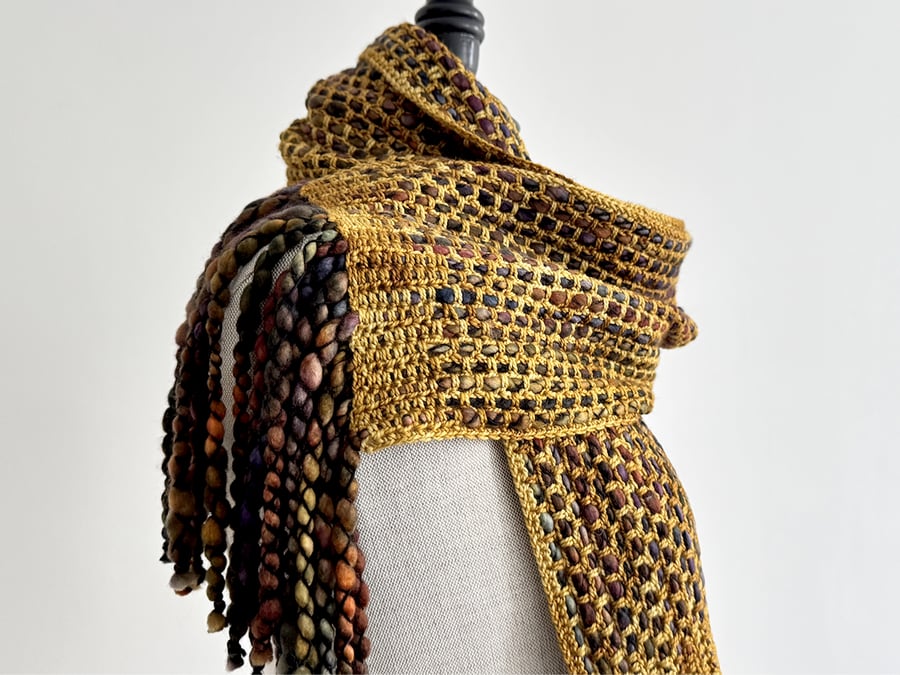 Handmade Merino Wool Scarf in Autumn Gold