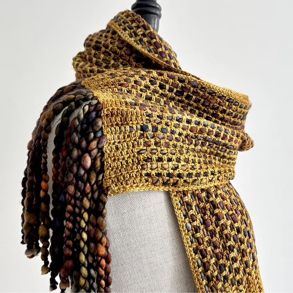 Handmade Merino Wool Scarf in Autumn Gold