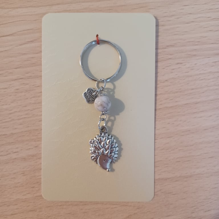 Hedgehog Tibetan silver beaded keyring, bag, purse, planner charm. 