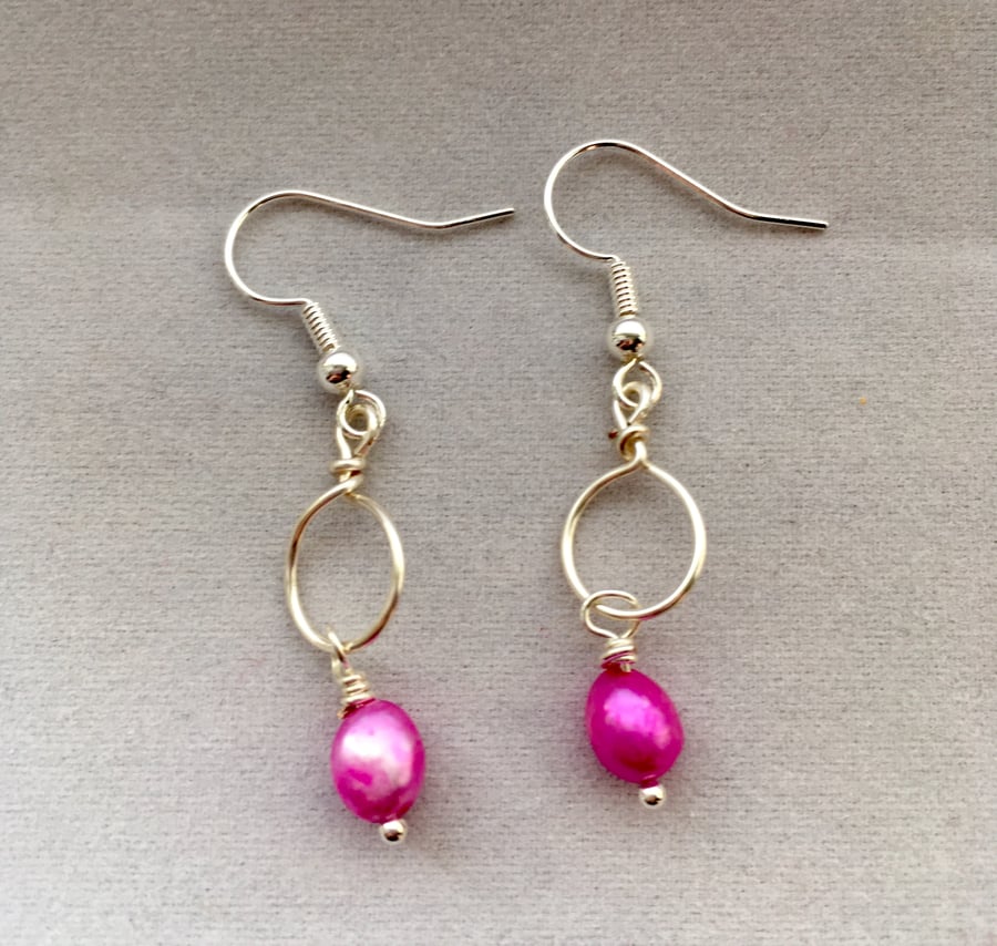 Pink pearl earrings - made in Scotland. (Made to match the pink ombré pendant)