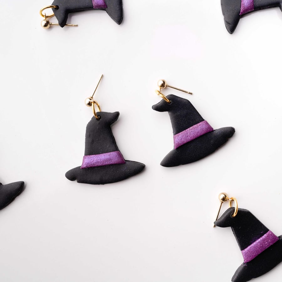Witch Hat Stud Earrings: Handmade Polymer Clay Halloween Jewelry