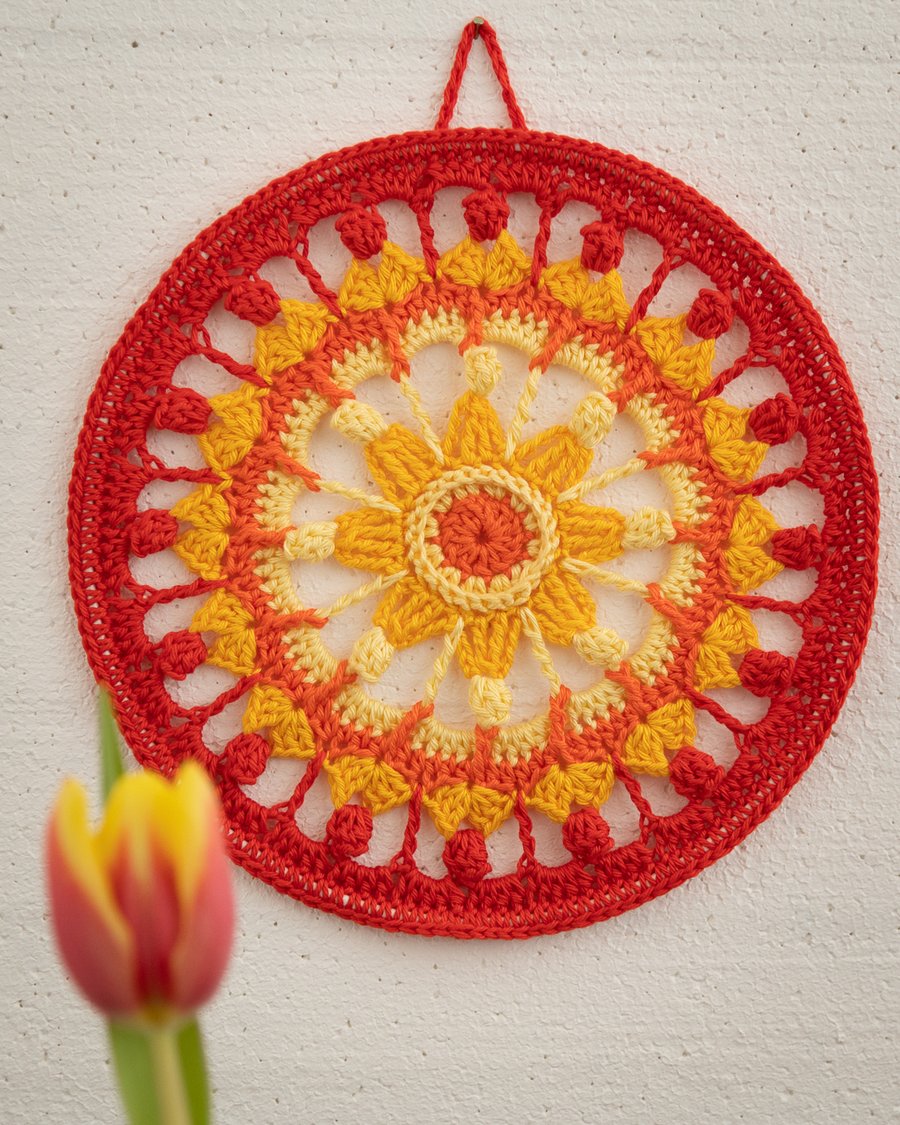 Orange and yellow crochet mandala