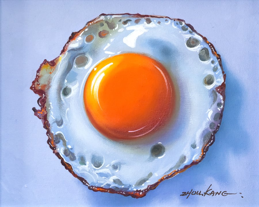 Fried Egg Oil Painting – Original & Framed – A Gift to Bring Smiles!