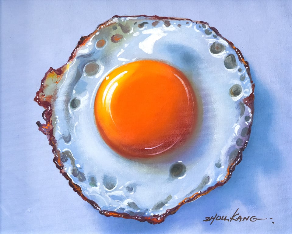 Fried Egg Oil Painting – Original & Framed – A Gift to Bring Smiles!