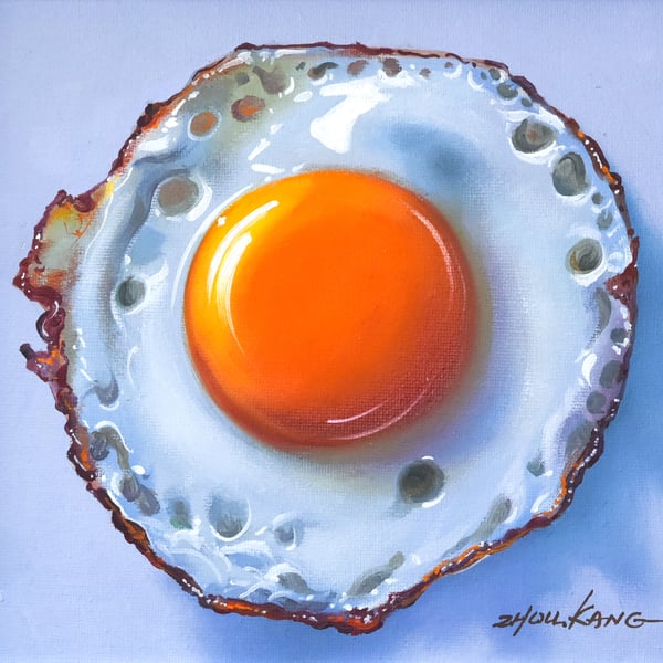 Fried Egg Oil Painting – Original & Framed – A Gift to Bring Smiles!