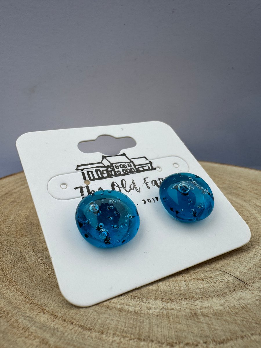 A beautiful Pair of Blue Glass Fused Earrings 