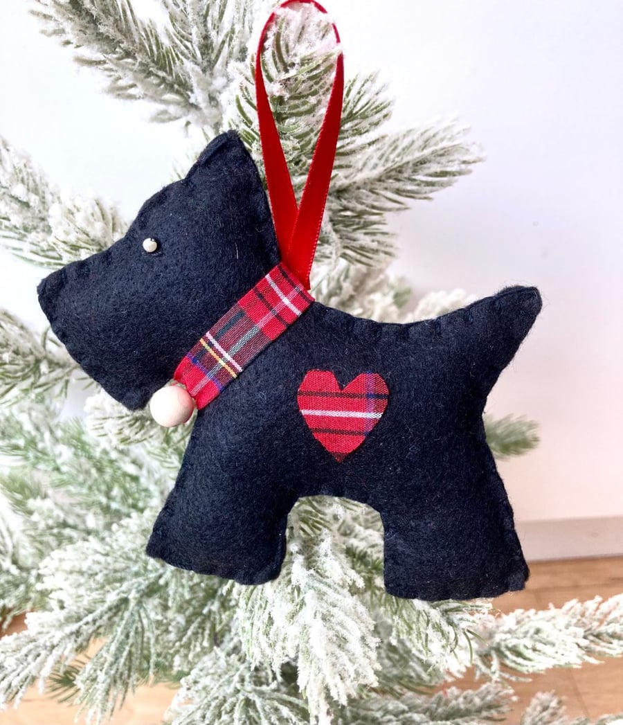 Black Scottie Dog Felt Christmas Decoration