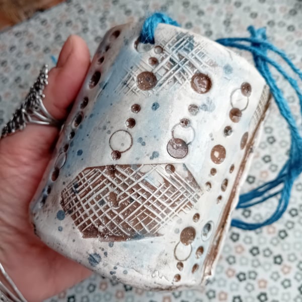 blue abstract watercolour handmade plant pot ceramic pottery stoneware, planter