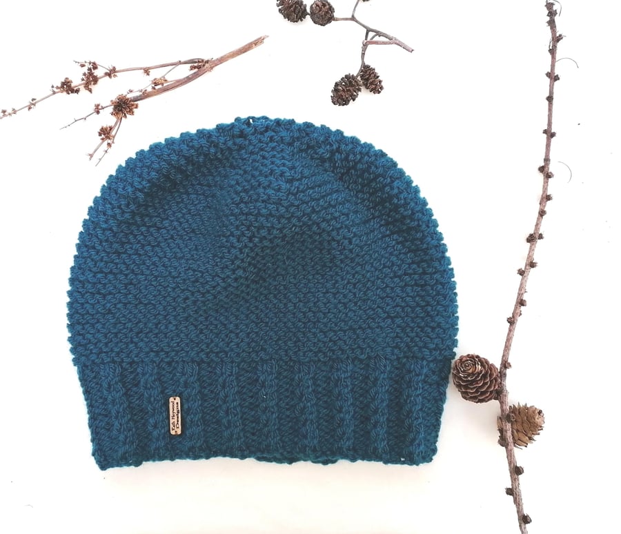Teal Hand Knitted Beanie 