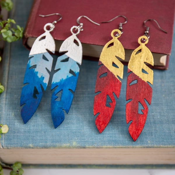 Laser Cut Feather Earrings