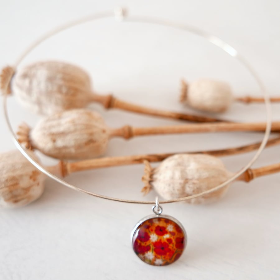 Poppy Pendant, Red Flowers Necklace, Art Jewellery