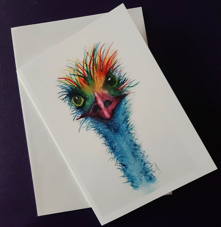 Ostrich Card - print from an Original Watercolour Painting