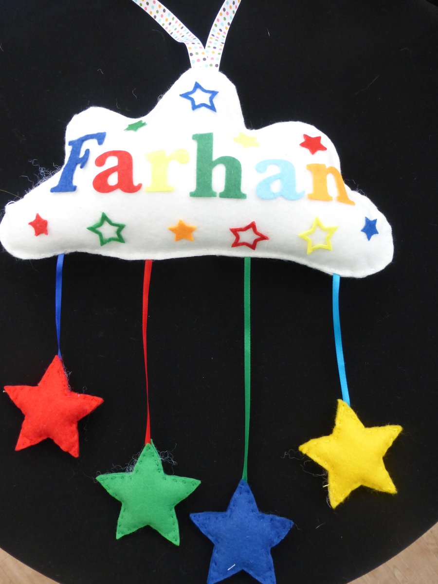 Personalised Cloud Name banner -  Hearts and Stars