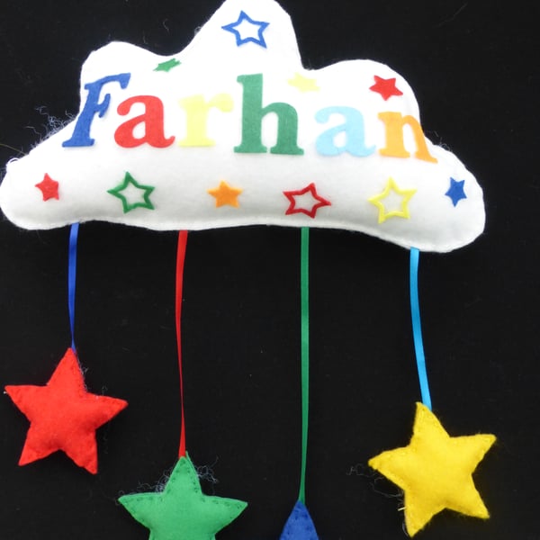 Personalised Cloud Name banner -  Hearts and Stars