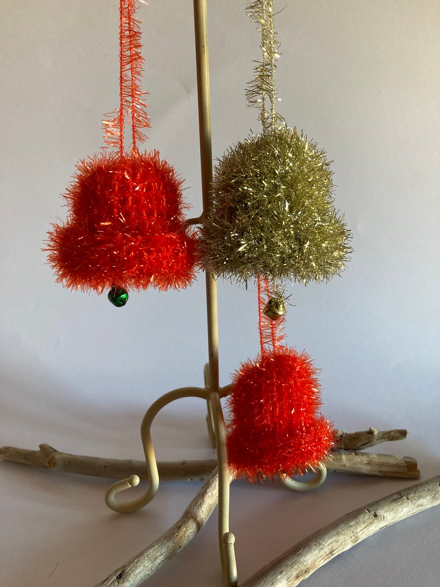 3 red and gold jingle bells