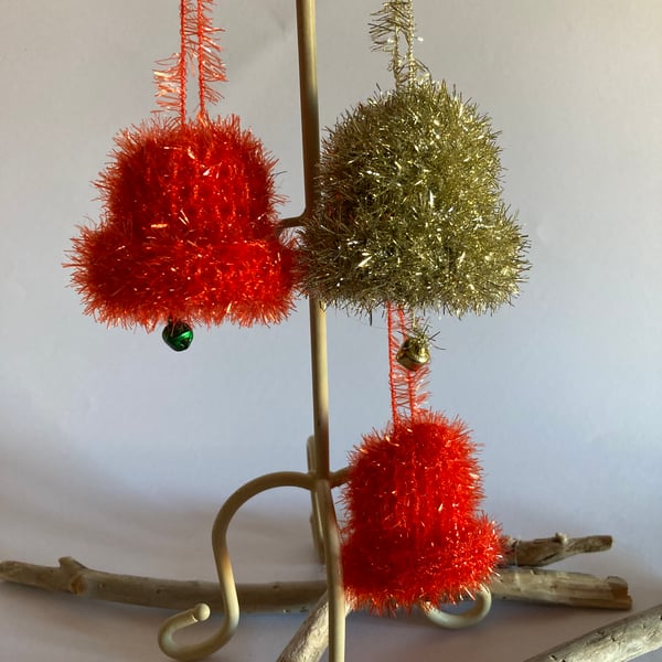 3 red and gold jingle bells