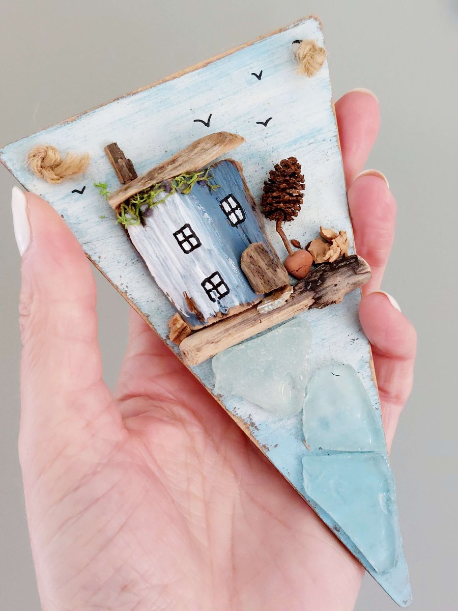 Driftwood Miniature Cottage Wall Hanging - Sustainable Decoration Gift
