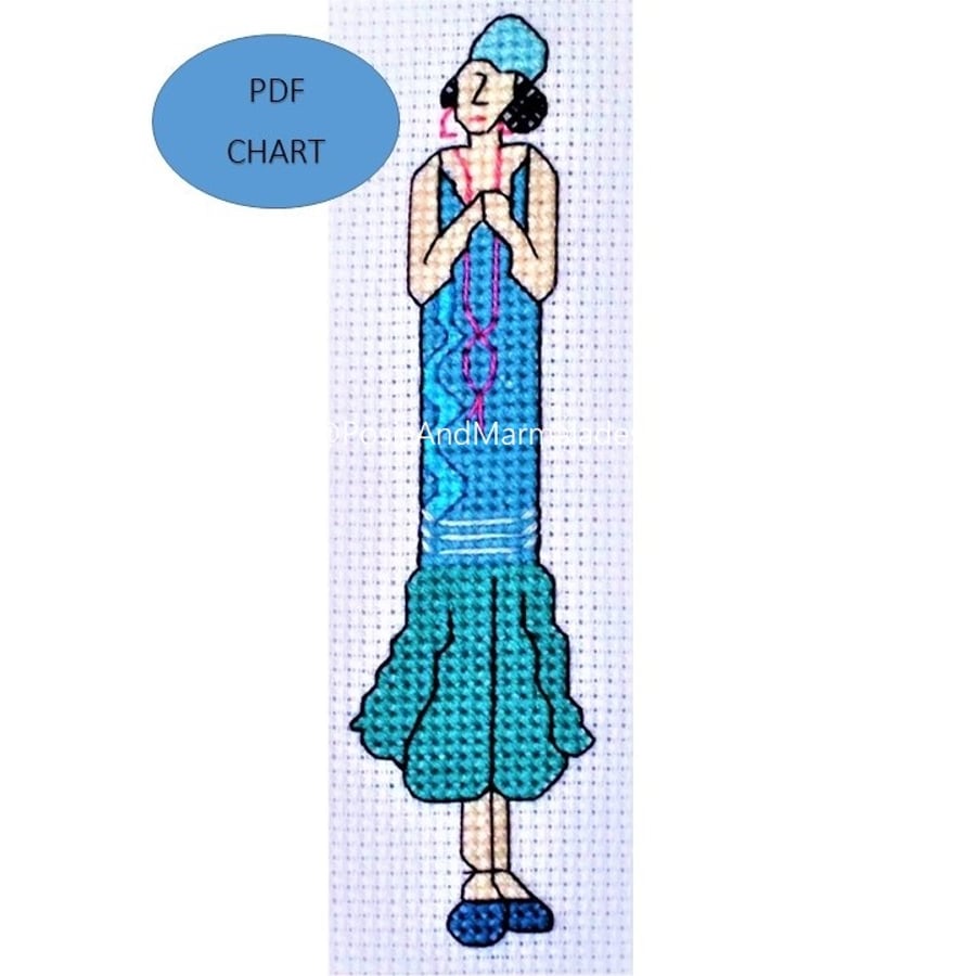 1920's flapper fashion lady small cross stitch instant download PDF chart