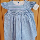Smocked blue striped girls dress
