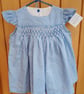 Smocked blue striped girls dress