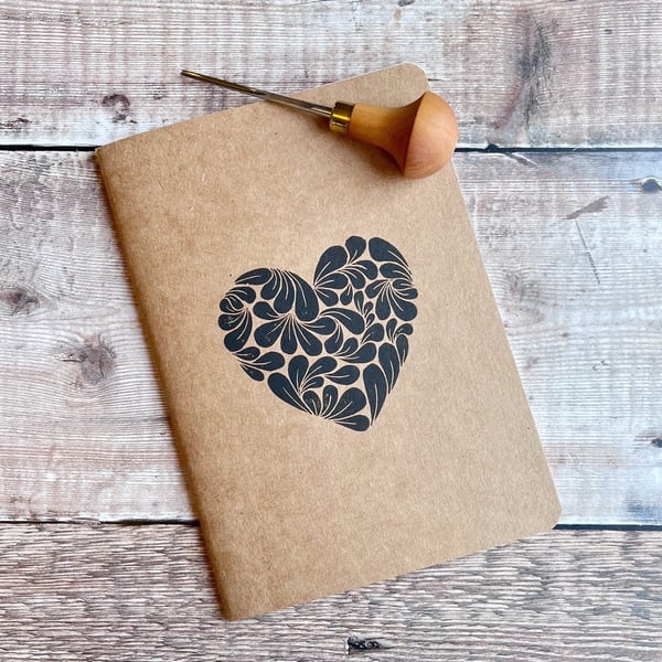 A5 Sketchbook With Original Lino Print - Heart