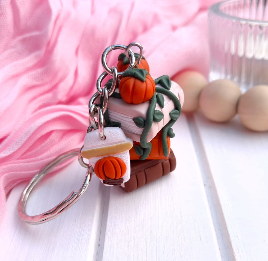 Pumpkin & Coffee Book Keyring, Book Lover, Bookish Gifts