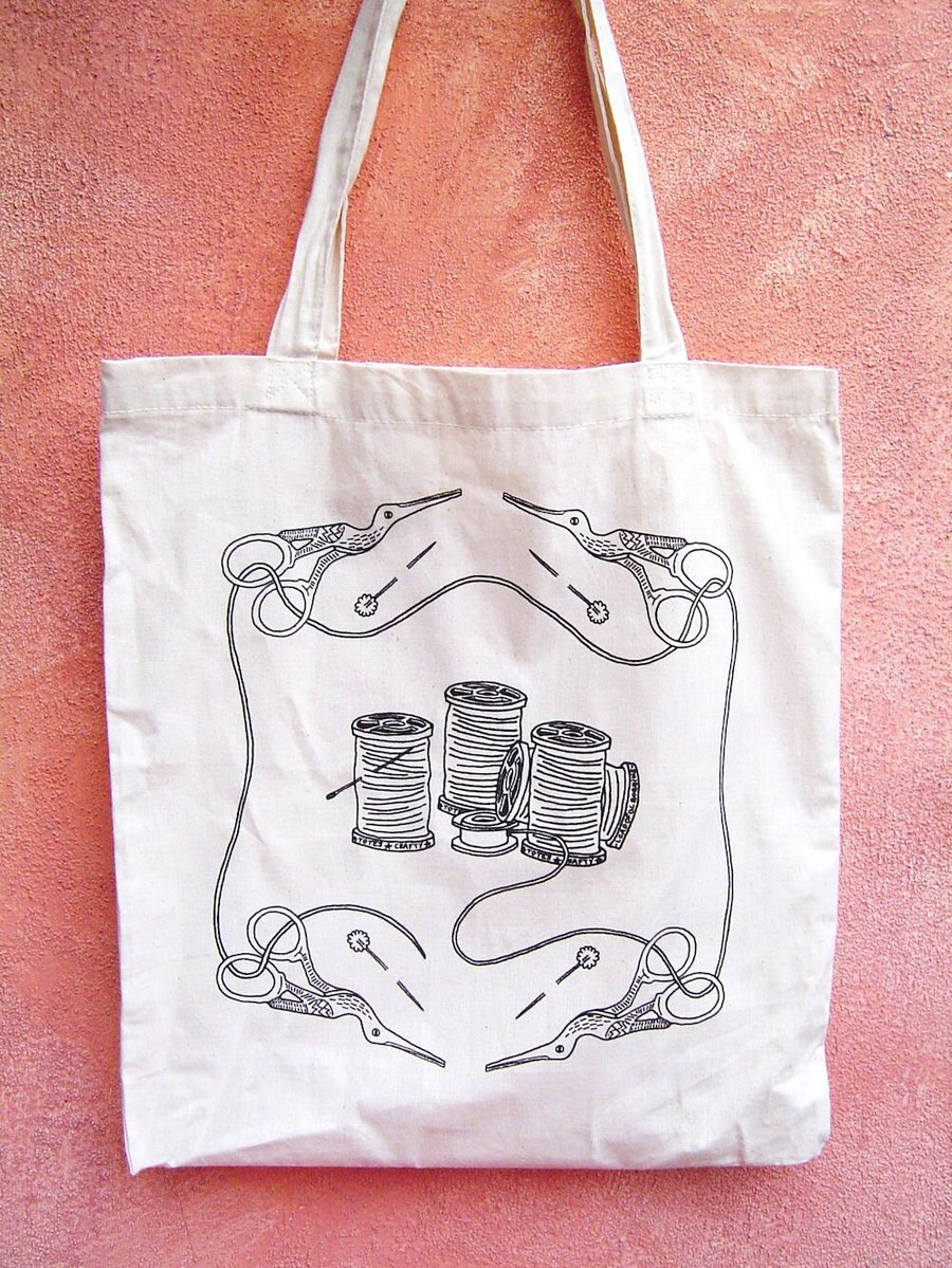Screen Printed Bobbin Illustration Craft Tote Bag Seconds Sunday