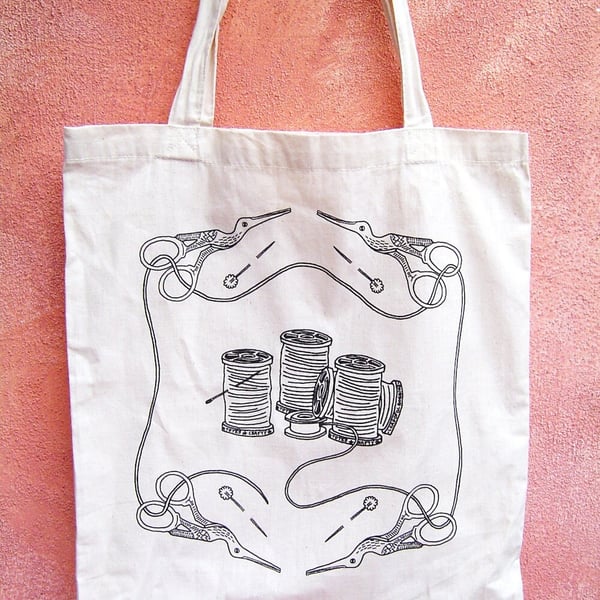 Screen Printed Bobbin Illustration Craft Tote Bag Seconds Sunday