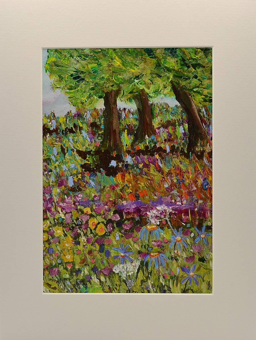 Original Painting of Trees and Wildflowers (16x12)