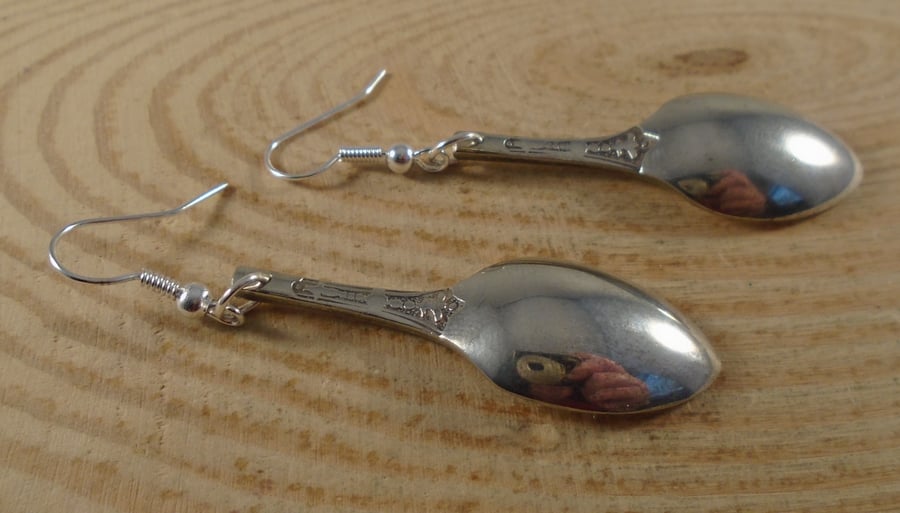 Upcycled Silver Plated Sugar Tong Spoon Earrings SPE062008