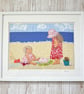 Seaside beach textile artwork - children on beach - Image 4