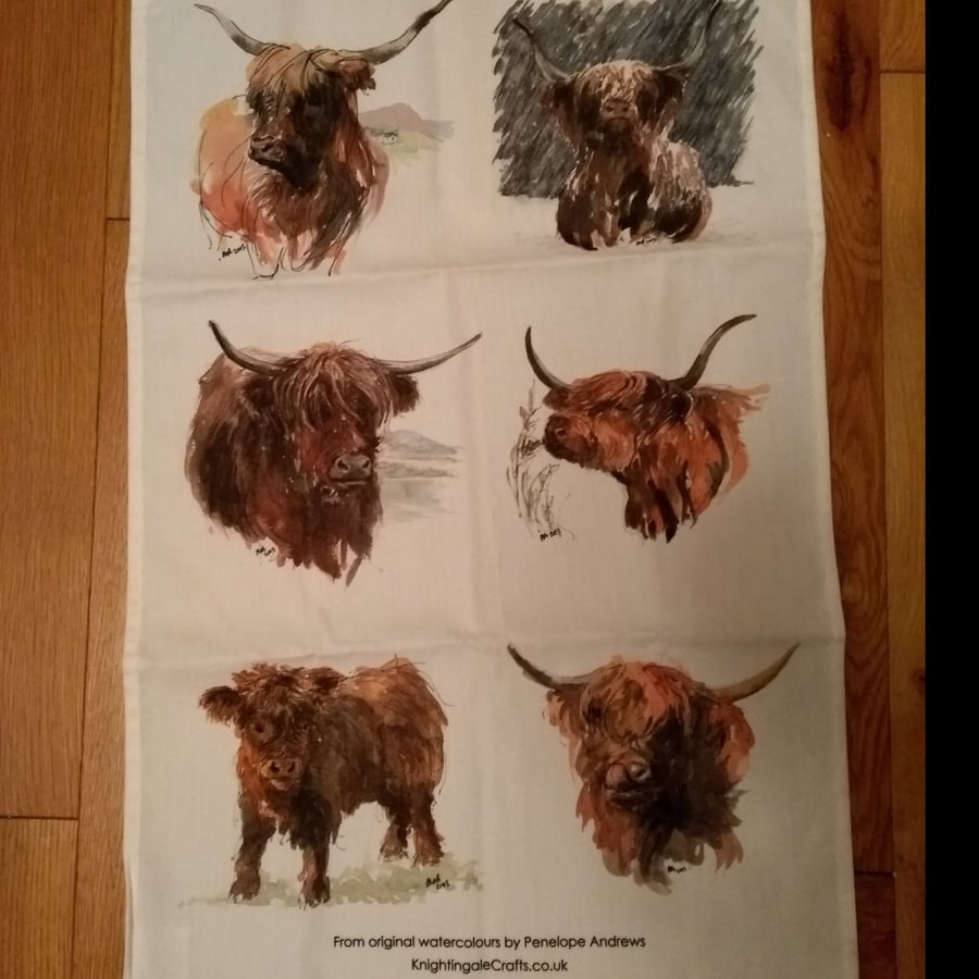 Highland Cattle Tea Towel - Six Highland Cows