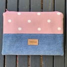 Pink & white polka dot zipper pouch, make up bag.