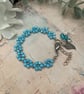 Cyan Blue Crystal Flower charm bracelet, boho bracelet, gift for her, delicate 