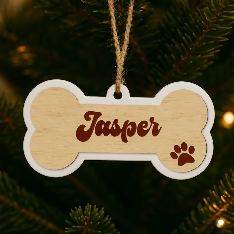 Personalised Christmas Decor - Custom Dog Name: Dog Bone - Layered Bauble 1