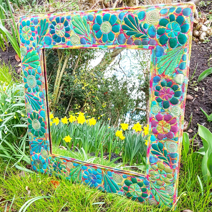 Mirror with Stitched Silk and Cotton Frame
