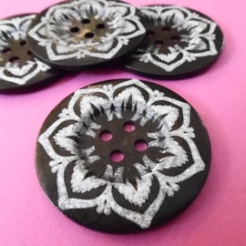 6cm Raised Edge  Dark Brown Patterned Large Wood  Buttons FLOWER pattern