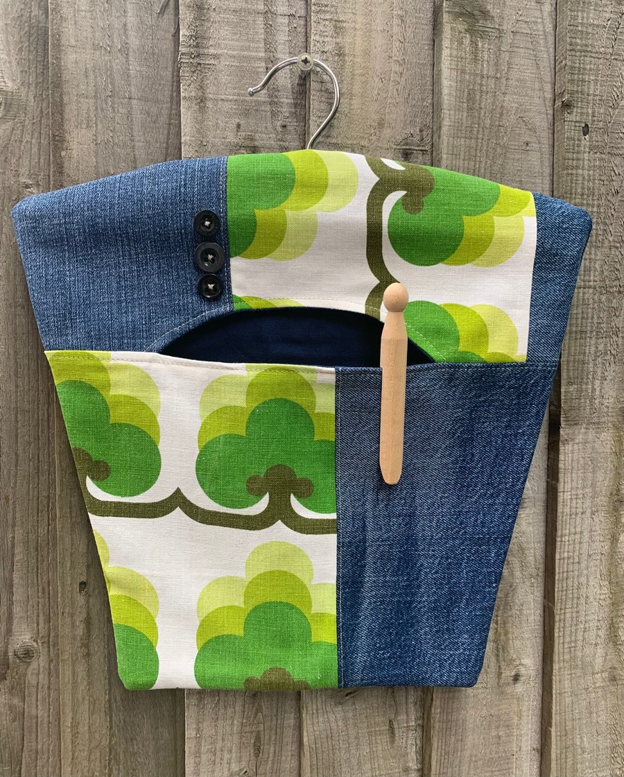 Reclaimed denim and retro cotton peg bag
