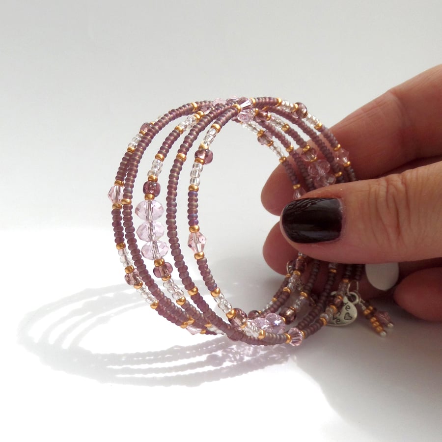 Small Mauve Pink and Copper Bangle